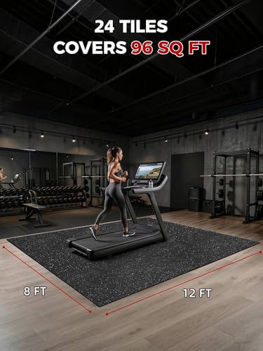 0.56" Rubber Top Gym Flooring, 24 Tiles 96 Sq Ft Heavy Duty Interlocking Gym Mats for Home Gym, Non-Slip High Density EVA Foam Workout Mat, Protect Floors from Weights, 24x24in, Black/White - color: Black/White, size: 24 Tiles (96 Sq Ft )