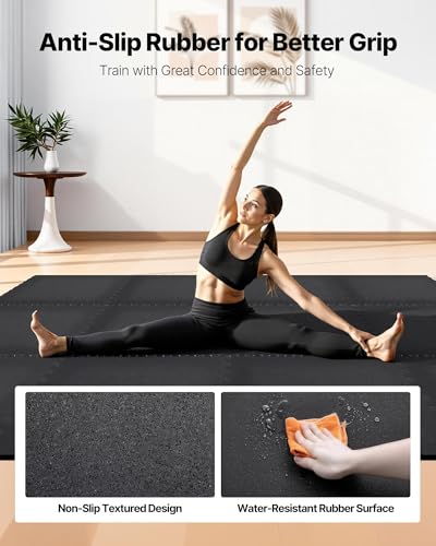 VEVOR 0.56Inch 96sq.ft 24 Tiles Gym Flooring for Home Gym, Rubber Top with High Density EVA Foam, 24 x 24In Gym Floor Exercise Equipment Mats, Interlocking Gym Mats, Puzzle Workout Mats, Black - color: Black, style: 24 Tiles (96 Sq Ft)