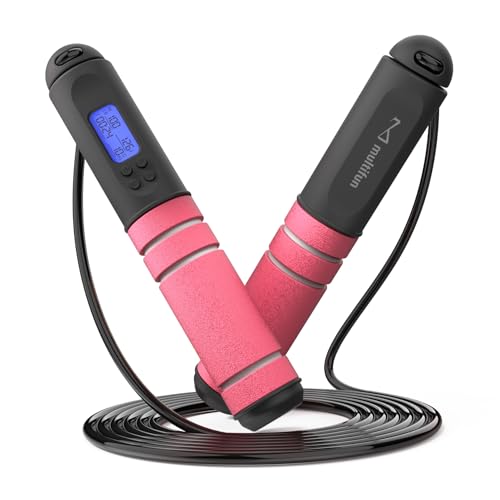 multifun Digital Jump Rope with Smart Counter & Timer - Adjustable Speed Skipping Rope for Fitness, Weight Loss, Boxing, MMA - Tangle-Free Ball Bearings & Anti-Slip Handles for Men, Women, Kids.(Check 2026 New Evolution for 3s Rope Swap) - color: Pink