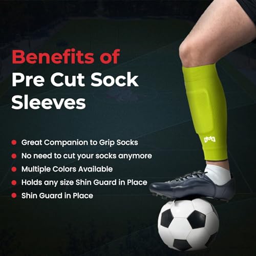MediCaptain Pre Cut Soccer Sock Sleeves, Companion for Soccer Grip Socks, Securely Holds Shin Guards, Compression Leg Warmer - color: Neon
