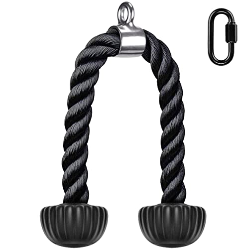 SELEWARE Rotating Straight Bar, Tricep Rope, Double D Row Handle, Rotating V Handle, Cable Machine Attachment with Non-Slip Soft Rubber Grip, Universal Attachment for Cable Machines - color: Black Rubber Tricep Rope - 28inch