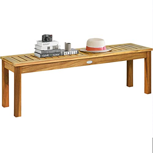 Tangkula 52 Inches Acacia Wood Outdoor Bench, Wood Bench for Dining Room Entryway Poolside Garden, Patio Backless Dining Bench with Slatted Seat, Ideal for Outdoors & Indoors - size: 52"