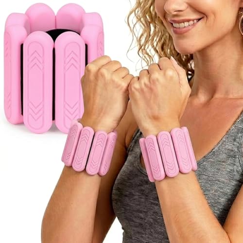 Wrist & Ankle Weights for Women Men, 1lb/2lb/4lb Set of 2 - Adjustable Wearable Weighted Bands, Waterproof Silicone Arm & Leg Weights for Pilates, Yoga, Walking, Dance, Home Workout & Gym - color: Pink, size: 1lb each weight (2lbs Pair)