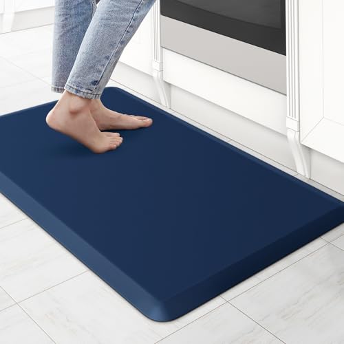 KitchenClouds Kitchen Mat Cushioned Anti Fatigue Rug 17.3"x28" Water Resistant Non Slip Standing Desk Mat Comfort Floor Mats for Kitchen House Sink Office (Blue) - color: Blue, size: 28"L x 17.3"W x 0.5"Th