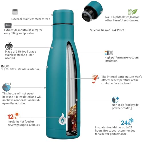 BJPKPK Insulated Water Bottle 17oz Stainless Steel Water Bottles Dishwasher Safe Reusable Metal Thermal Keep Cold and Hot,Laguna - color: Laguna, size: 17 Ounces