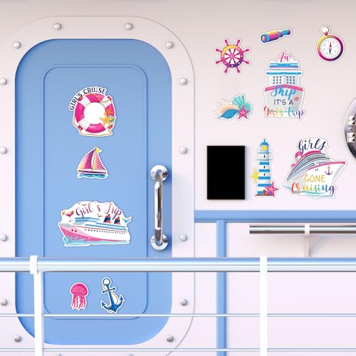 Kanayu 12 Pieces Cruise Door Magnets Decorations, Sea Navigation Ship Car Refrigerator Magnets Stickers Anchor Cruise Cabin Door Fridge Magnetic Decorations for Cabin Carnival Party(Cute Style) - style: Cute Style