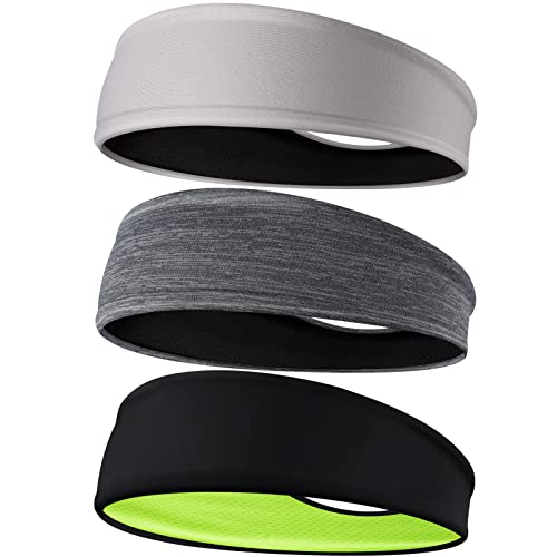 Braylin Men's Headbands, 3-Pack Head Band for Men, Sport Sweatbands for Running Fitness Yoga Cycling, Sweat Wicking Non Slip - color: 07.3Pcs Light Gray/Black+Gray/Black+Black/Yellow