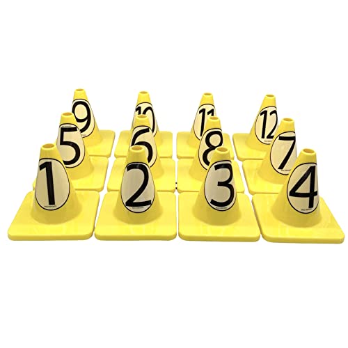 LVL10 Pro Training Cones - 6" Soccer Training Cones for Sports - for Basketball, Football, Basketball and Agility Drills - Soccer Field Markers that Won't Crack, Slide or Fly - color: Yellow, style: 12 Pack with Stickers