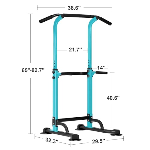 SogesHome Power Tower Pull Up Bar and Dip Station, Height Adjustable Dip Stand Exercise Machine for Home Gym, Multi-Functional Free Standing Strength Training Fitness Workout Station - color: Blue