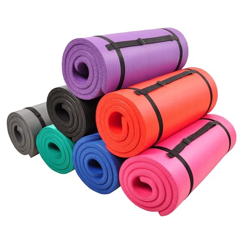 Signature Fitness Extra Thick High-Density Foam Yoga Mat – Multiple Thicknesses (1/2" & 1") / Multiple Colors – Double-Sided Non-Slip Surface – with Carrying Strap for Pilates, Yoga & Home Workouts - color: Blue