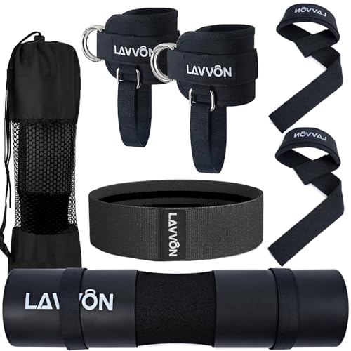 7Pcs-Barbell Pad Set for Hip Thrust - Squat Pad, Bench Press Workout Foam Weight Lifting Bar Cushion,Gym Accessories for Women with Bar Bad,with Gym Ankle Straps,Hip Resistance Bands,Lifting Strap - color: Black