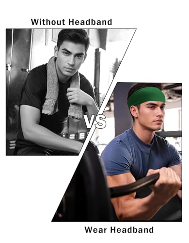 Headbands for Men & Women, Sweat Headband Non-Slip Sweatband Sports Running Cycling Yoga Basketball Workout Football Training - color: Green Pack