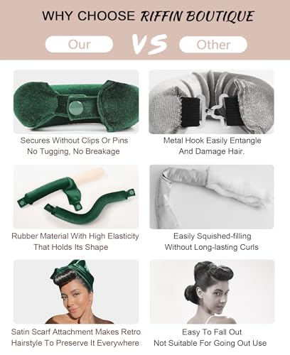 Grande Heatless Curls Overnight Rods No Heat Hair Curlers to Sleep in, Jumbo Foam Large Hair Rollers for Long Hair Blowout Look, Heatless Flexible Curling Rod Set with Satin Wrap for Sleeping - color: Emerald Green