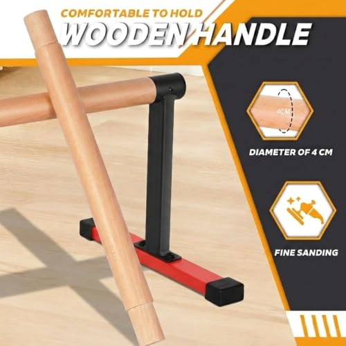 Wooden Parallel Bars 20" Length 12" Height,Dip Bar with Thick Beech Handles, Push-up stands for Handstand, L-Sit, Gymnastics, Strength Training Home Gym,Anti-slip Mats, Easy to Install,700lbs - color: Red