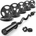 RitFit 2 Inch EZ Curl Bar with Weights, 350LBS Weight Capacity Olympic Curl Barbell for Bicep, Tricep and Weight Lifting Exercises - style: Black (with 155LB Weights and Collar)