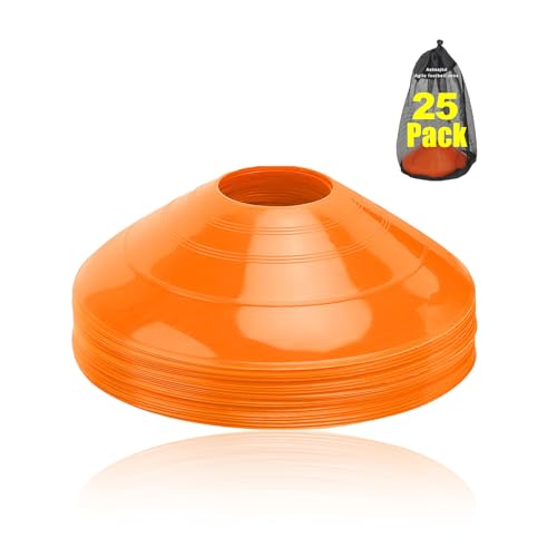 Ashsajkd(Set of 25/50/100 - Agility Soccer Cones with Carry Bag and for ， Football Cones for TrainingFootball, Basketball, Coaching, Agility Cones for Indoor and Outdoor Games - color: D-25 Pack orange