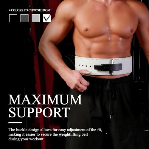 Weight Lifting Belt, 10mm Thick, 4-Inch Wide Heavy Duty Leather Lever Gym Belt, Ideal for Weightlifting, Squats, Deadlifts, Powerlifting, Cross Training and Weight Training - color: White, size: L(40"-44")