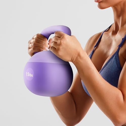 soges PVC One-Piece Kettlebell with Wide Handles, Strength Training Kettlebells 5lb to 35lb Optional for Women of Different Levels, Iron Sand Filled Soft Kettlebell - color: 10lbs - Purple