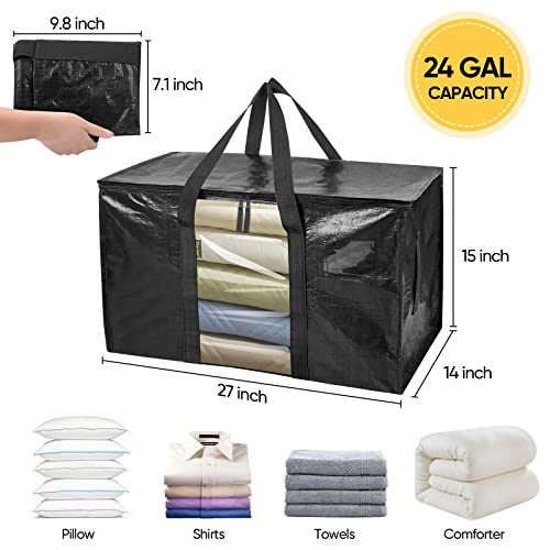 BALEINE 4-Pack Oversized Moving Bags with Reinforced Handles, Heavy-Duty Storage Tote Moving Supplies for Packaging, Camping (Black w/Window, 4-Pack) - color: Black-window, size: 4-Pack