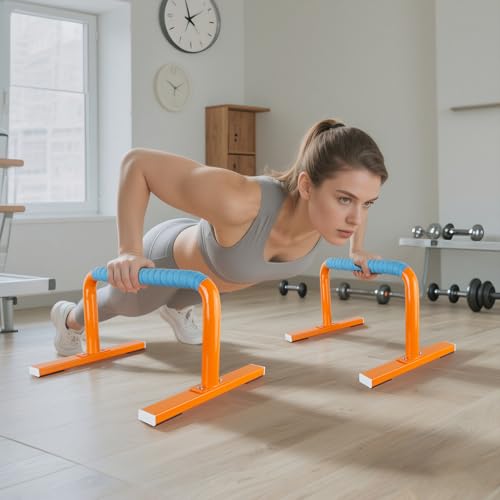 Strength Training Parallettes Push Up Bars, Pushup Handles Calisthenics Equipment for Home Workout, Anti-slip Gymnastics Bars, Handstand & Dip Bar for Outdoor Exercise - color: Orange