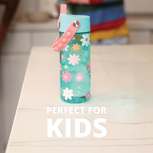 Elemental Leak Proof Water Bottles for Kids - Splash Kids Water Bottle for School with Pop-it Handle - Tritan Plastic Water Bottle with Straw - Stylish Cat & Spring Blossom - 18oz (2 Pack) - color: Duo - Stylish Cat / Spring Blossom