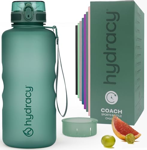 Hydracy Motivational Water Bottle with Time Marker & Fruit Infuser 64 oz | BPA-Free Tritan, Leakproof Flip-Top Lid,No-Sweat Sleeve,Carry Strap,Daily Intake Tracking for Gym,Sports,Outdoors - color: Moonlight Green, size: 64 Ounces