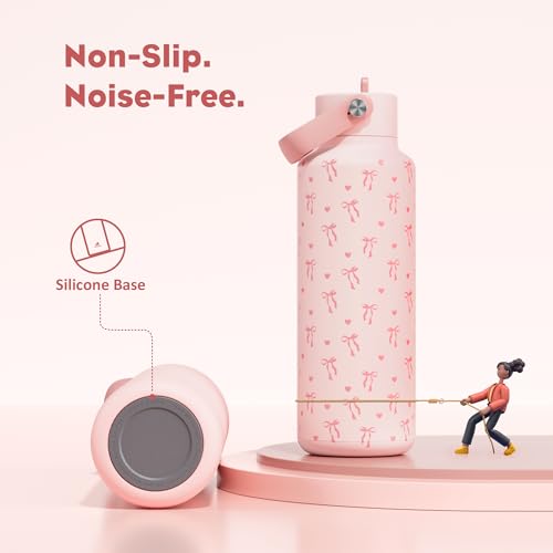 POWCAN 18 oz Insulated Water Bottle: Leakproof, Cup Holder Friendly, Standard Mouth, Top Handle, Double Walled Stainless Steel Water Bottle for Girl, Student, School, Bag, Camping (Sweetheart Bow) - color: Sweetheart Bow, size: 18 Ounces