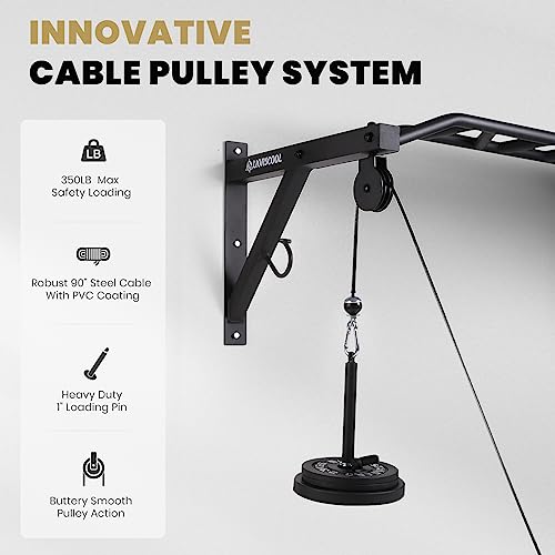 LIONSCOOL Multifunctional Wall Mounted Pull Up Bar with Pulley System, 48" and 16"/24" Multi-Grip Chin Up Bar, Cable Pulley Attachments Included, Perfect for Upper Body Workouts - size: 48" APART