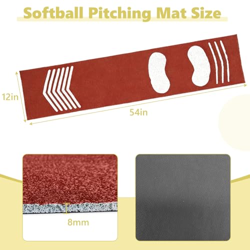 Softball Pitching Mat,Wear-Resistant Portable Training Mat for Batting Stance Practice,Indoor/Outdoor Practice Baseball Strike Zone Mat for Youth Beginners,54" L x 12" W - color: Red