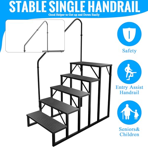 RV Stairs 5 Step, RV Steps Anti-Slip, Hot Tub Steps with Handrail, 660 lbs Hot Tub Steps Step Ladder for 5th Wheel RV, Mobile Home Stairs, REL-0402 - style: 5 Step