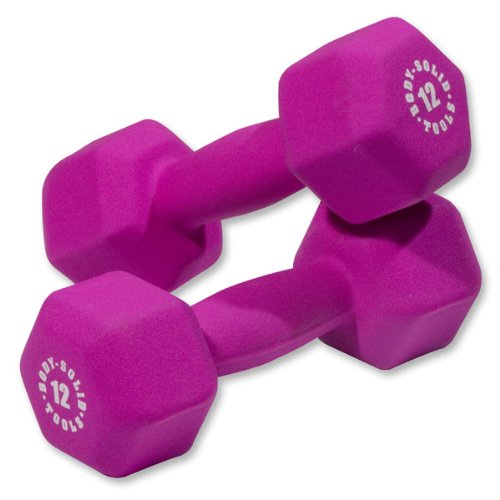 Body-Solid Tools Neoprene Dumbbell for Weight and Aerobic Strength Training, Pilates & Physical Therapy, Hand Weights for Men and Women, Commercial and Home Gym Free Weights Hex End Dumbbells - color: 12lbs.Purple