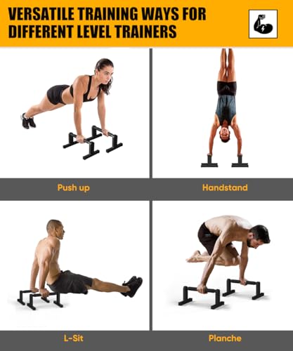Push Up Bars, Heavey Duty Parallettes Dip Bar with Non-slip Grips for Calisthenics Planche L Sit Handstand Fitness Floor Workout, Pushup Station Handles Stand for Gym Strength Training - color: black