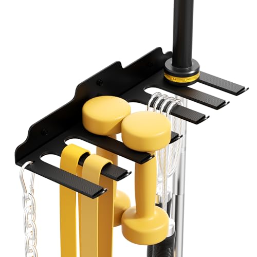 JNIHEEP Olympic Barbell Hanger,Garage Gym Bar Wall Rack,Vertical Barbell Mount Rack,Black Powder Coated,Space Saving Commercial or Home Gym Accessory,Holds Under 33mm Bar Size - color: ‎Black 7 Hooks