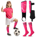 Soccer Shin Guards and Socks Kids Youth Lightweight Soccers Pads Defender with Ankle Protection Ski Shin Guards Football Equipment for Age 4-14 Toddler Boy Girl - color: Rose Red, size: Medium