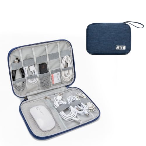 Cord Organizer Travel Case, Cable Organizer Bag for Chargers, USB Cables, Power Bank & Electronics Accessories, Portable Tech Organizer Pouch with Mesh Pockets, Water Resistant Travel Gear Bag - color: deep blue, size: S