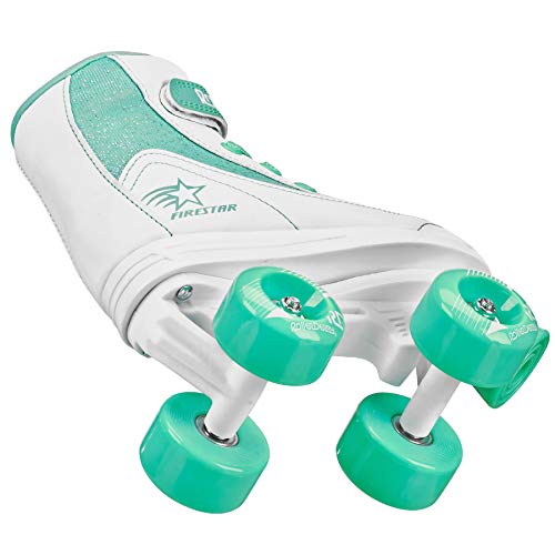 Roller Derby Firestar Youth Skates for Girls, Boys, Beginners, Kids - color: White/Mint, size: 2