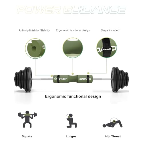 POWER GUIDANCE Barbell Squat Pad - Neck & Shoulder Protective Pad - Great for Squats, Lunges, Hip Thrusts, Weight Lifting & More - Fit Standard and Olympic Bars Perfectly - color: Green