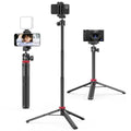 ULANZI MT-44 Auto Open Phone Tripod, 59" Extendable Selfie Stick Vlog Stand with 2 in 1 Phone Clip, 360° Ball Head Camera Tripod for iPhone Sony DJI Osmo Pocket 4 Nano Luna, Lightweight for Travel - color: BLACK