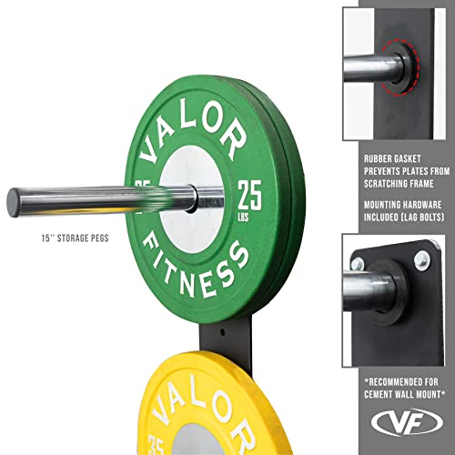 Valor Fitness Wall Mounted Weight Plate Storage Holder/Rack for Bumper Plates and Olympic Weight Plates - color: 4-Peg Rack -BH-26