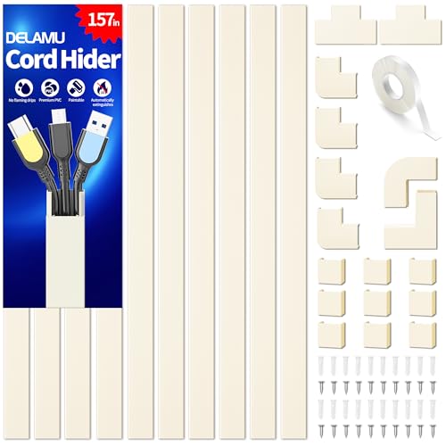 Cord Cover Wall, 157in Delamu Cord Hider Wall Mounted TV, Wire Covers for Cords Cable Management, Cable Raceway Cable Hider Concealer, Cable Cover Wire Hider to Hide Cords, 10XL15.7W0.95H0.55in Beige - color: Beige, size: 157in L x 0.95in W x 0.55in H