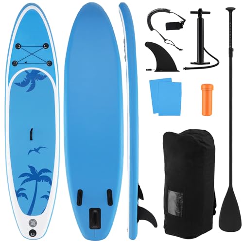 KOTEK 10FT/11FT Inflatable Paddle Board, SUP Paddleboard with Hand Pump, Safety Leash, Repair Kit, Carry Bag, Non-Slip EVA Deck, Stand Up Paddle Board for Youth & Adults - size: 11 FT, style: Blue Coconut Palm