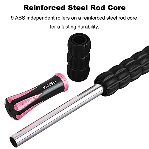 YANSYI Professional 9-Roller Deep Tissue Massage Stick - Portable Muscle Recovery Roller for Athletes, Relieves Post-Workout Soreness & Leg/Back Pain - Portable Physio Tool (Pink) - color: Pink