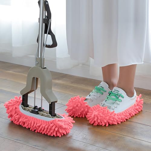 Mop Slippers Shoes for Women Men Foot Dust Duster Microfiber Dust Hair | Reusable Sweeper Cleaning Tool for House Bathroom Kitchen - color: Pink 1pair, size: F
