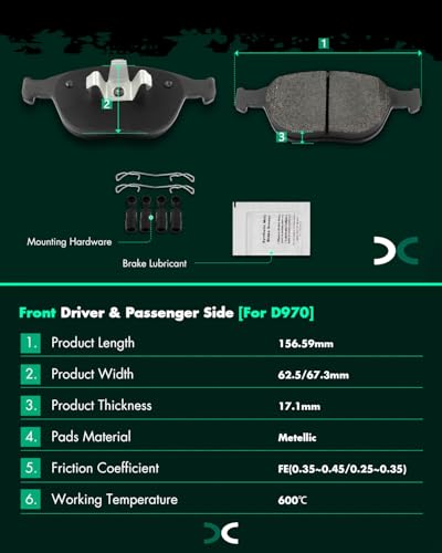 SCITOO D970 Front Metal Brake Pads Sets w/Hardware Replacement For Ford For Transit Connect 2010-2013 - size: Front D970-7871