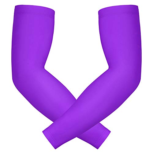 HDE Arm Compression Sleeves for Kids Basketball Shooting Sleeve Youth Sports Cooling Sun Protection Football Baseball 1 Pair - color: Purple, size: Youth Small