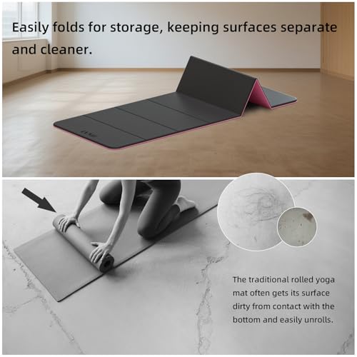 LVME Foldable Yoga Mat, 71"x24"x1/3" Thick, Non Slip Exercise Mat | SGS Certified POE, Fitness Travel Mat, Easy To Store, Foldable for Exercise, Yoga, Pilates, Home Workouts - color: Obsidian Black+Crimson