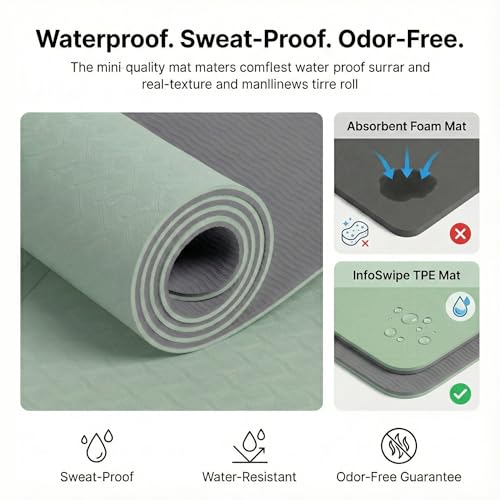 Premium TPE Yoga Mat 6mm Info Swipe – Eco-Friendly Non-Slip, Odor-Free, Lightweight & Durable | SGS Tested, REACH Compliant, GRS Certified | 72"x24" with Carrying Strap - color: Purple