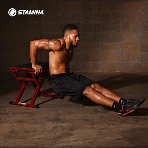 Stamina X 12" to 24" Adjustable Height Plyo Step Up Exercise Box For Home Workout with Access to Muuv, Non-Slip Surface and Workout Guide, Black/Red
