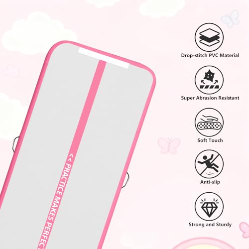 VOFiTNY All Purpose Gymnastics Mat 6.6/10/13/16/20 ft Sturdy Inflatable Tumble Track for Home/Gym - color: Pink, size: 20ft*3.3ft*4inches(6m*1m*0.1m)