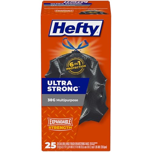Hefty Ultra Strong 30 Gal Large Trash Bags, Black, Unscented, 25ct | 30G Large Black Trash Bags with Drawstrings, Resists Leaks, Punctures, Tears, Continuous Odor Control, Multipurpose Uses - size: 25 Count (Pack of 1)